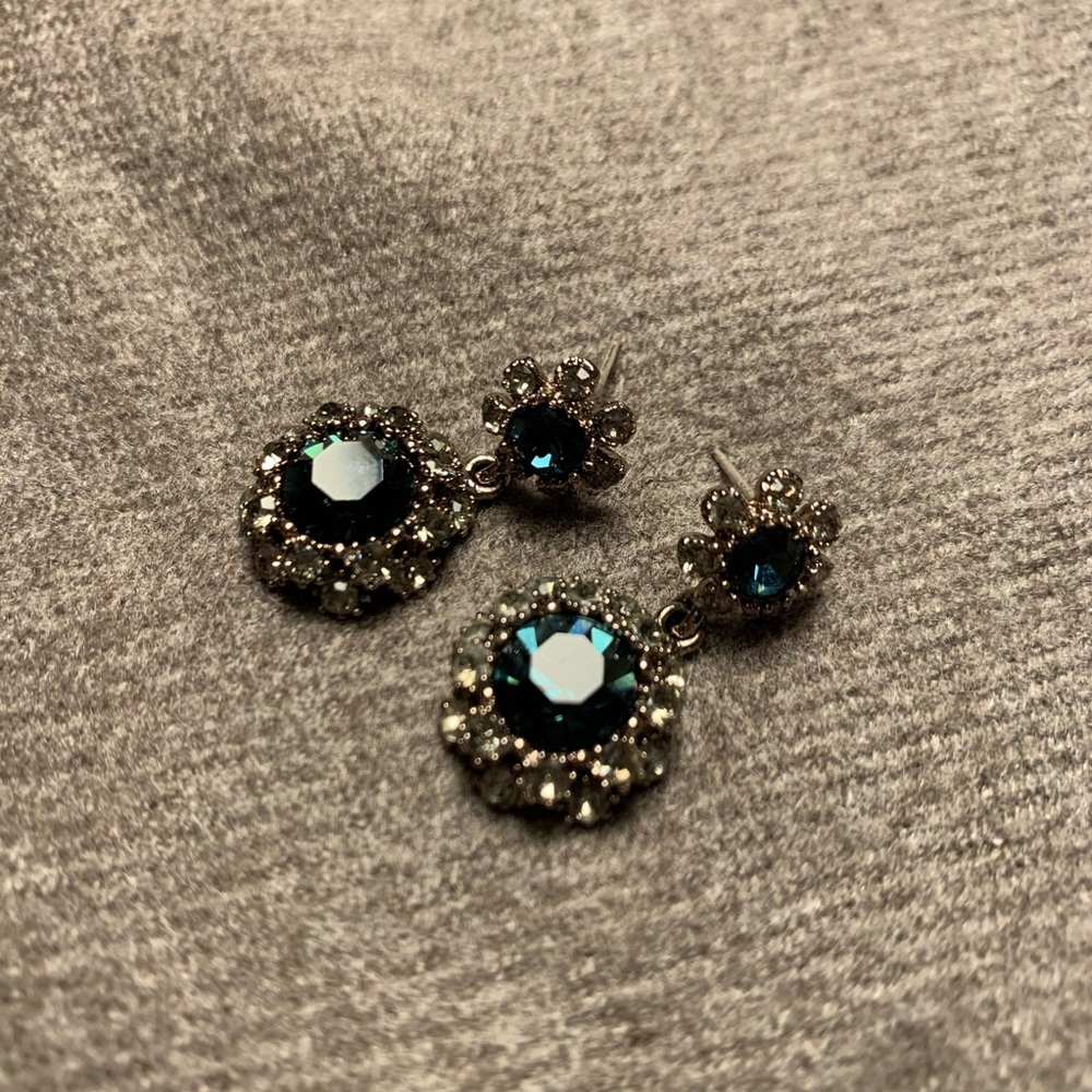 Deep Blue Crystal Plates Drop Earrings